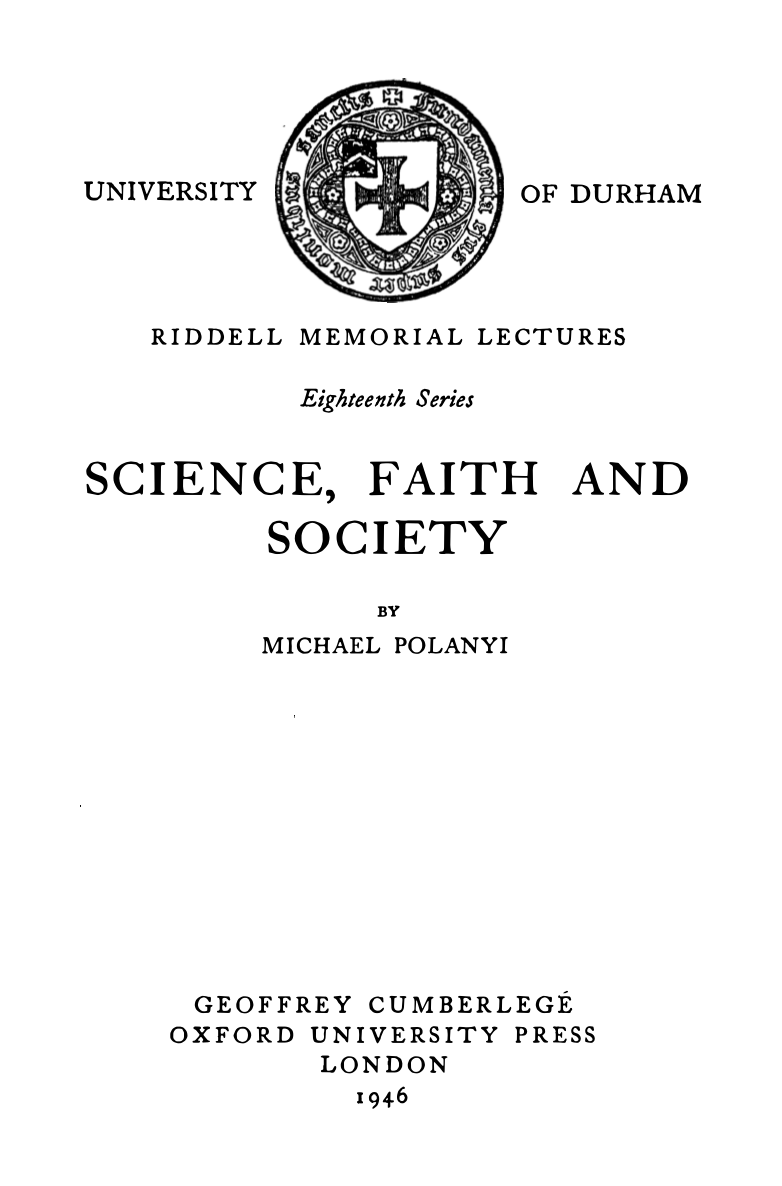 Cover for Science, Faith And Society