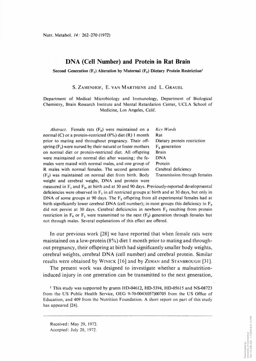 Cover for Dna (cell Number) And Protein In Rat Brain