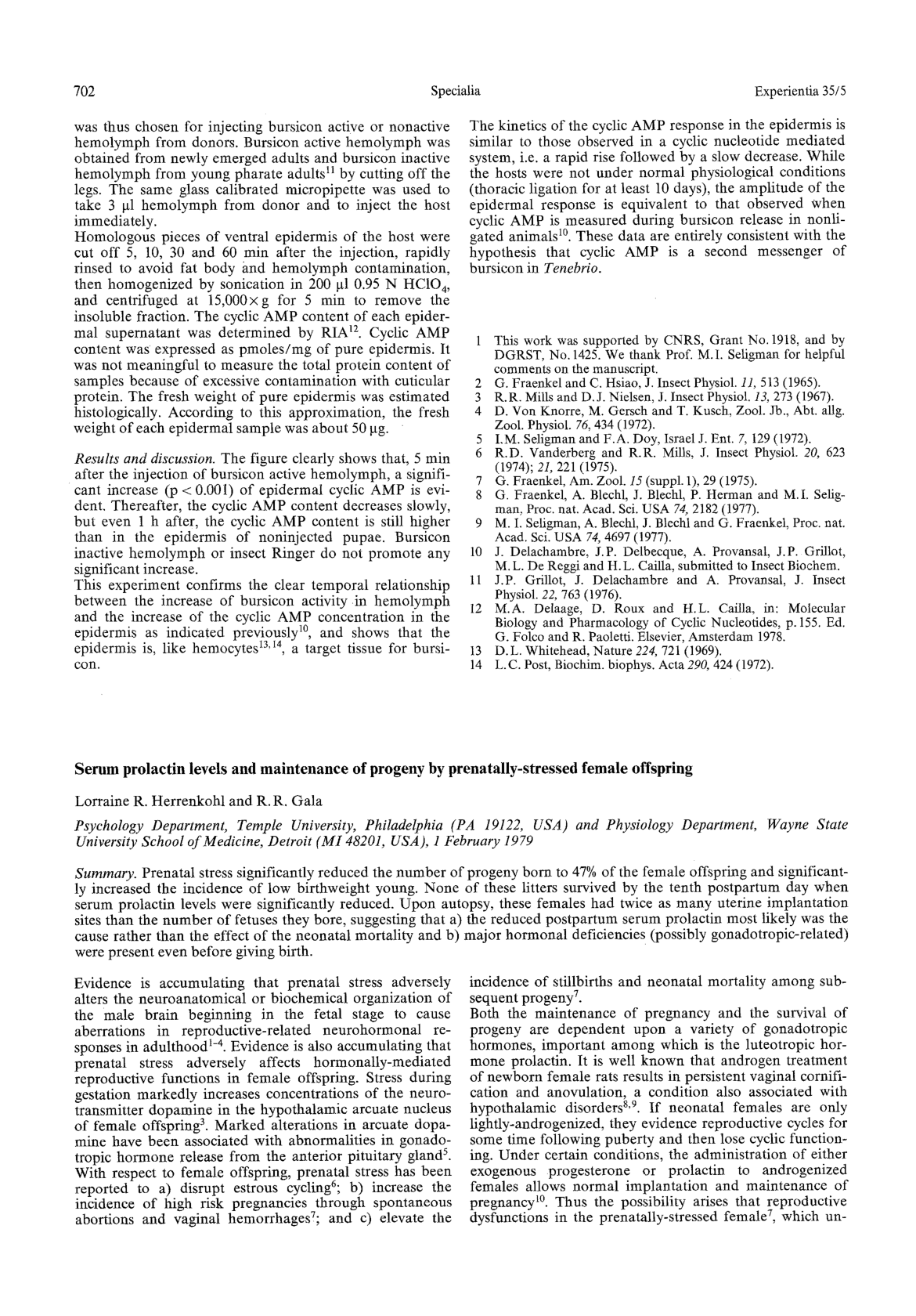 Cover for Serum Prolactin Levels And Maintenance Of Progeny By Prenatally-stressed Female Offspring