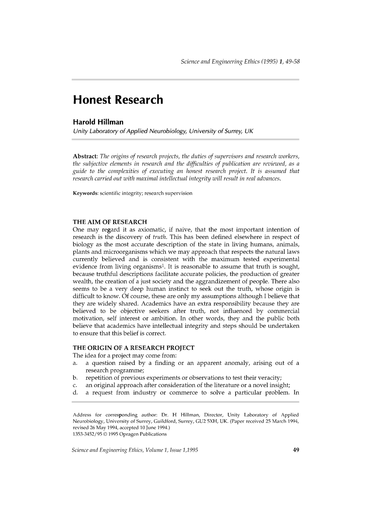 Cover for Honest Research