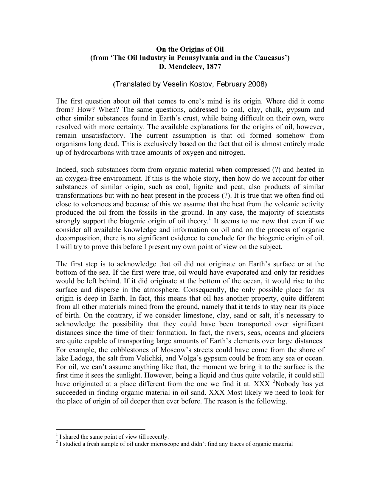 Cover for On The Origins Of Oil