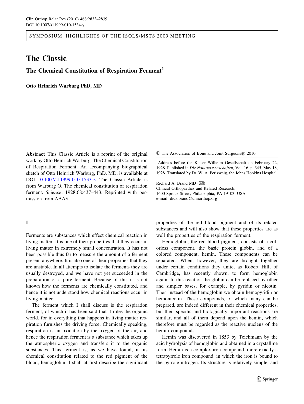 Cover for The Chemical Constitution Of Respiration Ferment